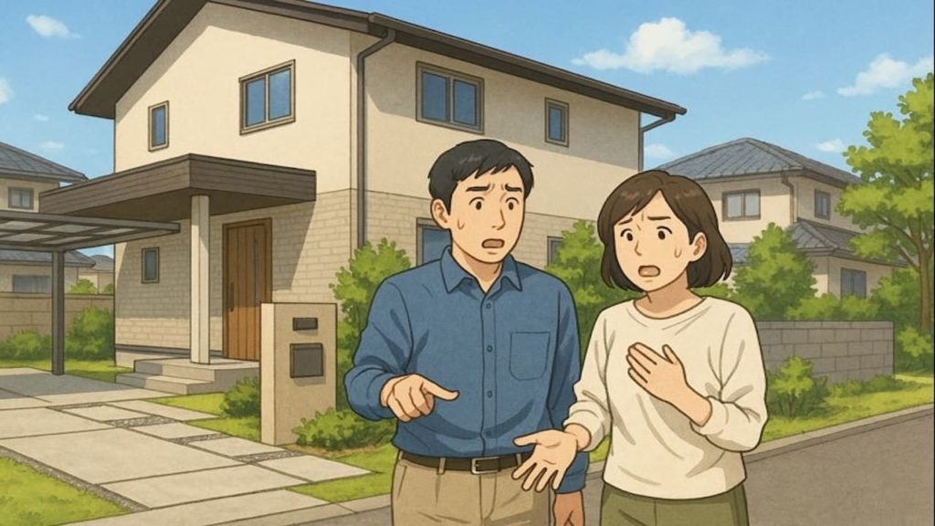 宇部市で夫婦が外構トラブルで困っているイメージ