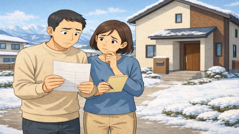 上田市で夫婦が外構見積もりで悩んでいるイメージ