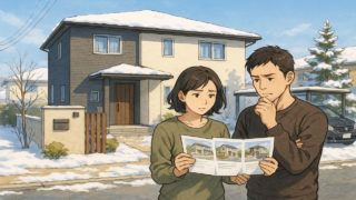 山形県で夫婦が外構業者の選び方と探し方を考えているイメージ