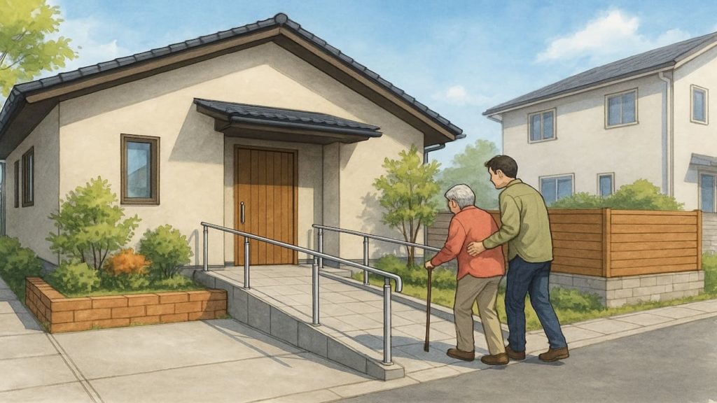 山口県の戸建てに施工されたバリアフリー外構のイメージ