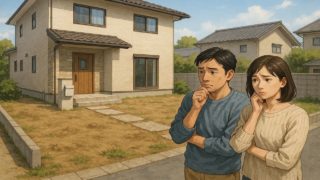 【山口県】外構レイアウトの失敗5選|ゴミ出しや物干しが遠回りになる形 山口県の外構工事の失敗にがっかりする夫婦のイメージ