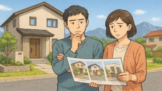 山梨県で夫婦が外構業者の選び方と探し方を考えているイメージ