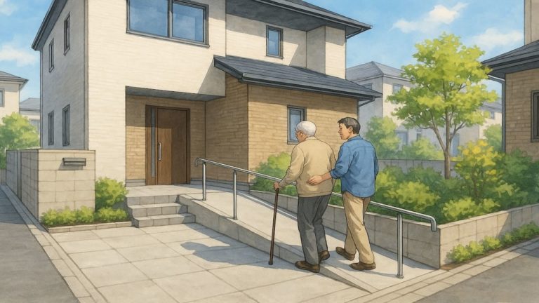 八尾市の戸建てに施工されたバリアフリー外構のイメージ