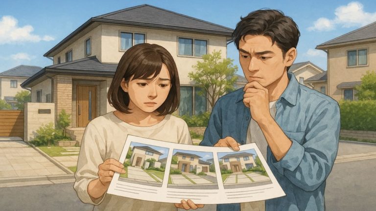 弥富市で夫婦が外構業者の選び方と探し方を考えているイメージ