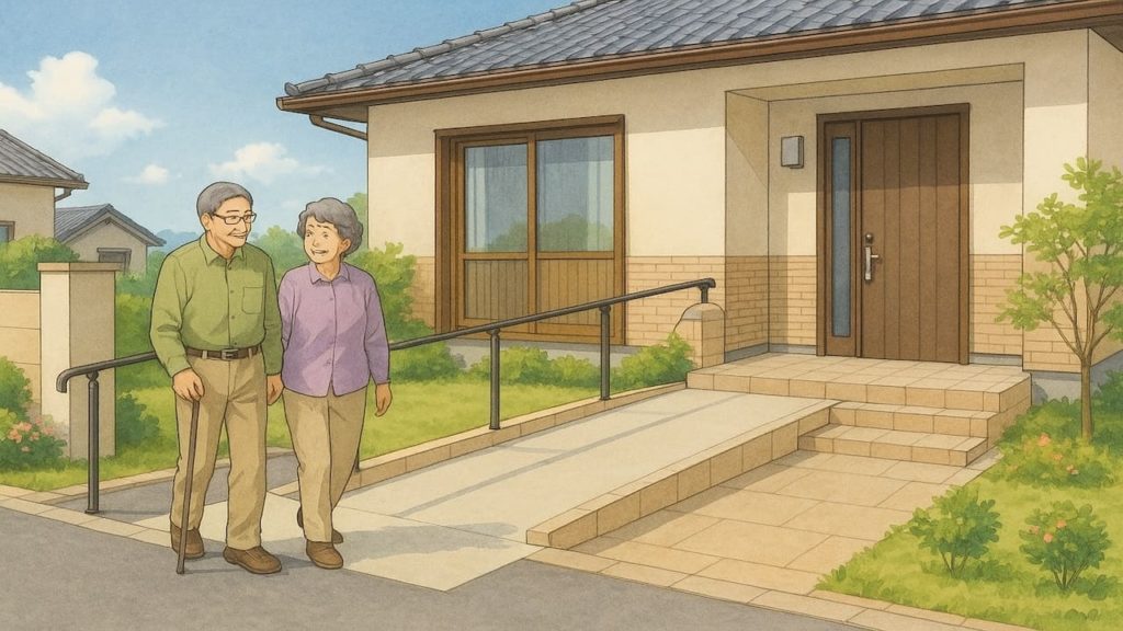 八代市の戸建てに施工されたバリアフリー外構のイメージ