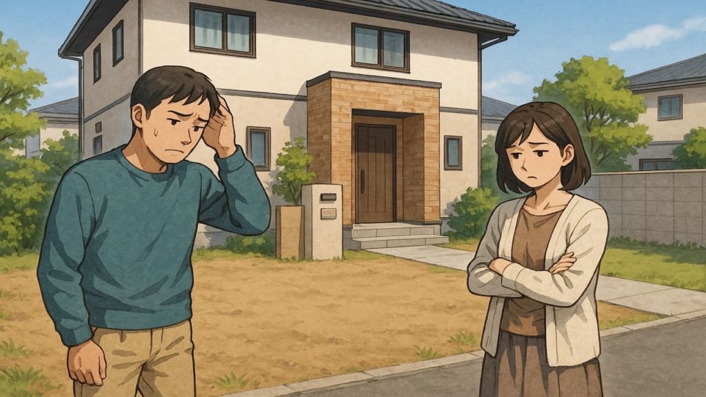 四日市市の外構工事の失敗にがっかりする夫婦のイメージ