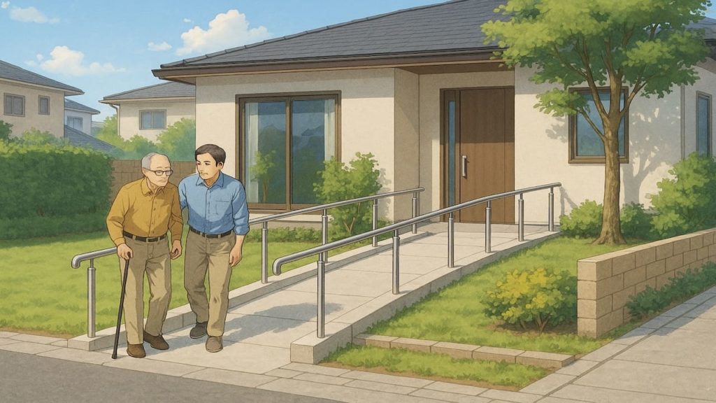 横浜市の戸建てに施工されたバリアフリー外構のイメージ