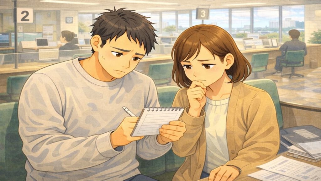 桑名市で夫婦が外構の補助金で悩んでいるイメージ