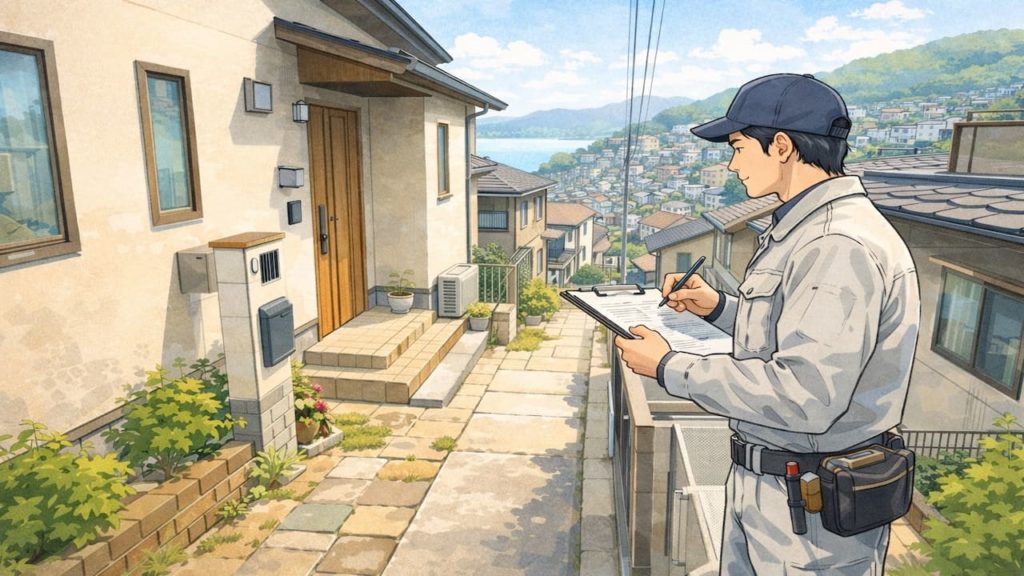 長崎県で戸建て外構と施工確認中の外構業者のイメージ