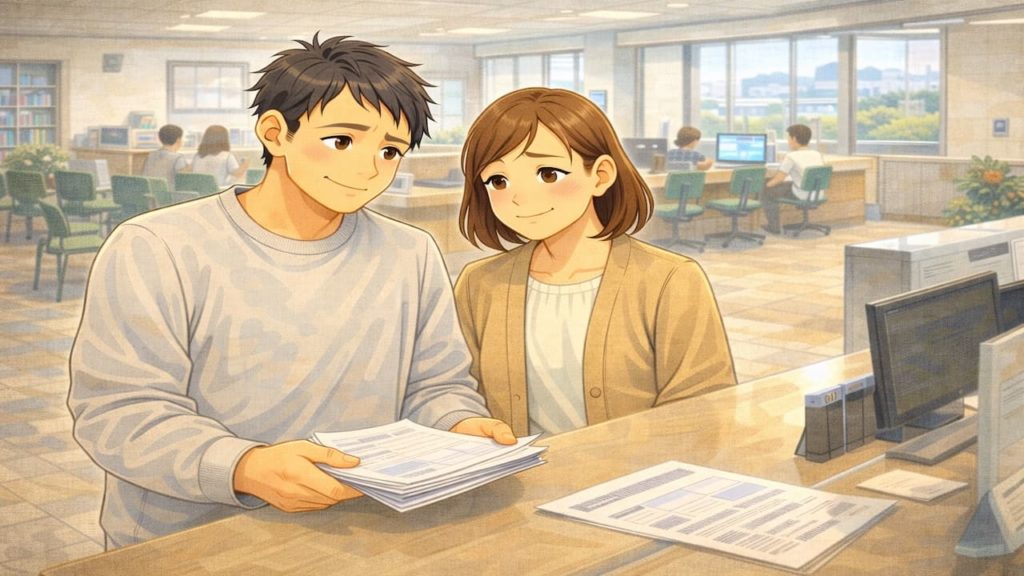 西宮市で夫婦が外構の補助金で悩んでいるイメージ