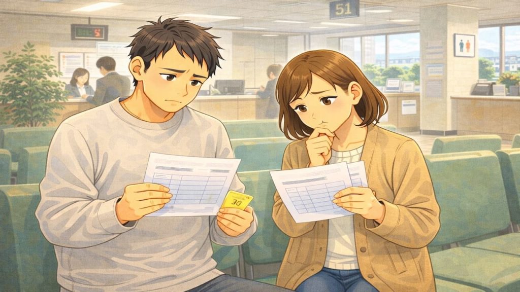 日進市で夫婦が外構の補助金で悩んでいるイメージ