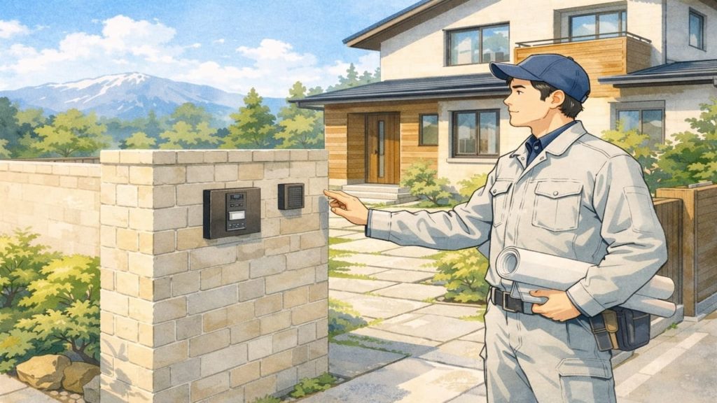 山形県で戸建て外構と施工確認中の外構業者のイメージ